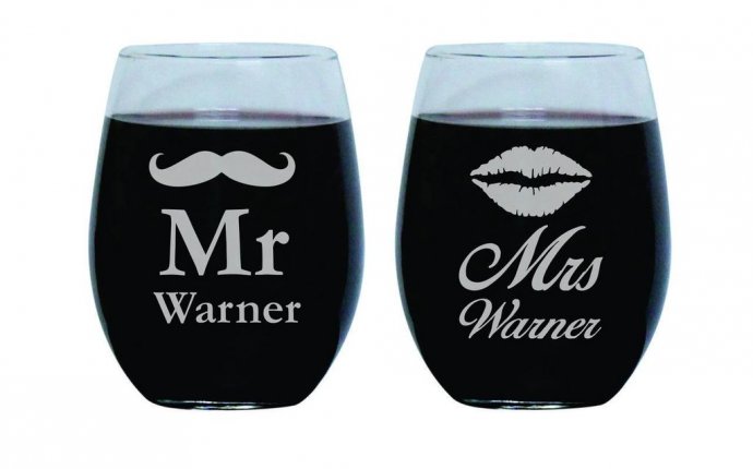Mr & Mrs Personalized Stemless Wine Glass Set (2) – Gourmet