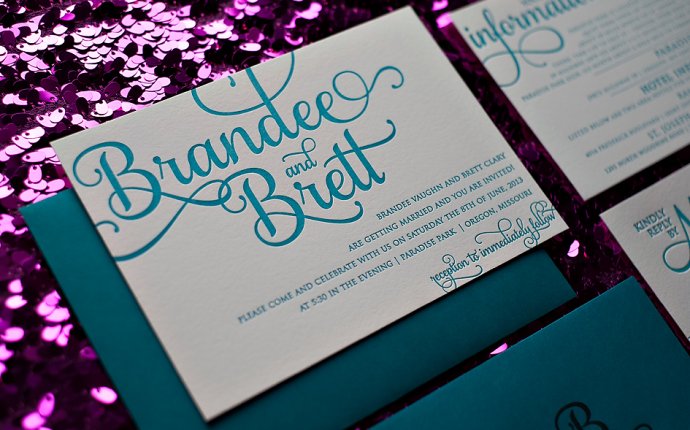 Peacock wedding invitation, teal wedding invitation, letterpress