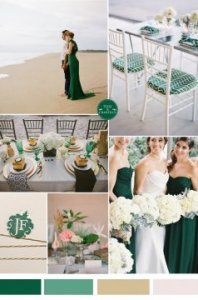 emerald dark green beach wedding ideas and bridesmaid dresses styles