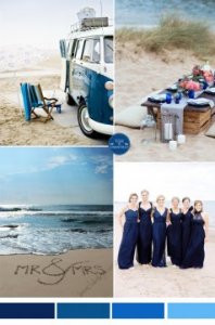 shades of deep blue inspired beach weddings and bridesmaid dresses trends